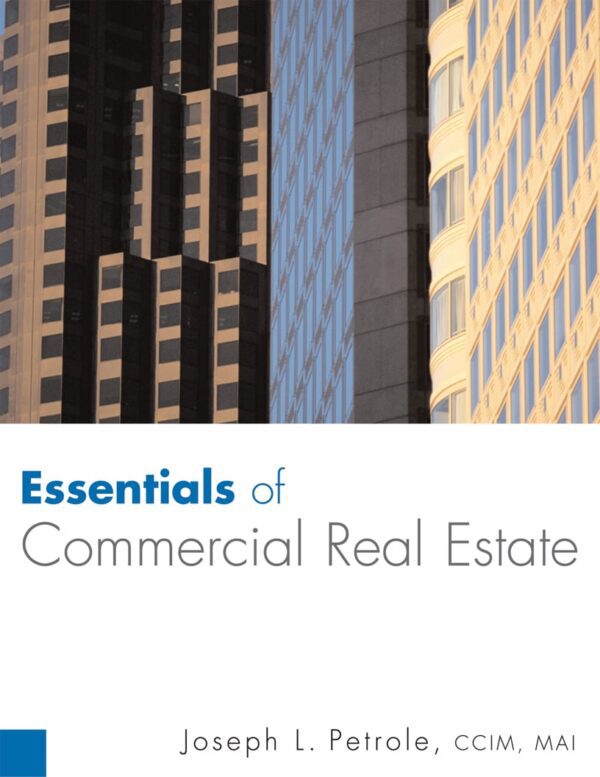 A picture of some buildings with the words " essentials of commercial real estate ".